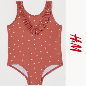 H&M | Brick Red Dot Flounce Detail Swimsuit | Size 18 Months/2T